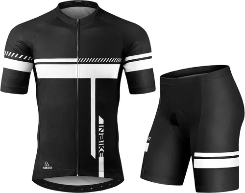 Vista 6 de INBIKE Conjunto de camiseta de ciclismo para hombre, reflectante, transpirable, traje de ciclismo de secado rápido, con pantalones cortos acolchados