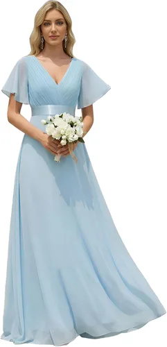 Vista 27 de Ever-Pretty Vestidos formales de mujer para madre de la novia, de manga corta, de chifón, con cintura imperio, de largo hasta el suelo, para dama