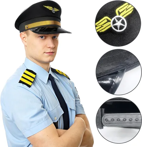 Vista 3 de Juego de 6 piezas de disfraz de capitán de piloto de aerolínea, juego de accesorios de disfraz de Halloween