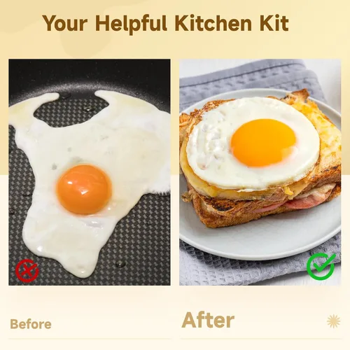 Vista 4 de 4 Pcs Egg Rings for Nonstick Frying, 4 in Egg Molds with Foldable Handle, Leak-Proof Design, Heat-Resistant Up to 400 ℉, for Breakfast Sandwich Maker