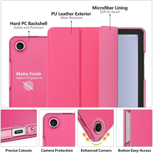 Vista 3 de MoKo Funda para Galaxy Tab A9 Plus de 11 pulgadas 2023, funda protectora inteligente con soporte delgado con carcasa trasera translúcida de PC duro