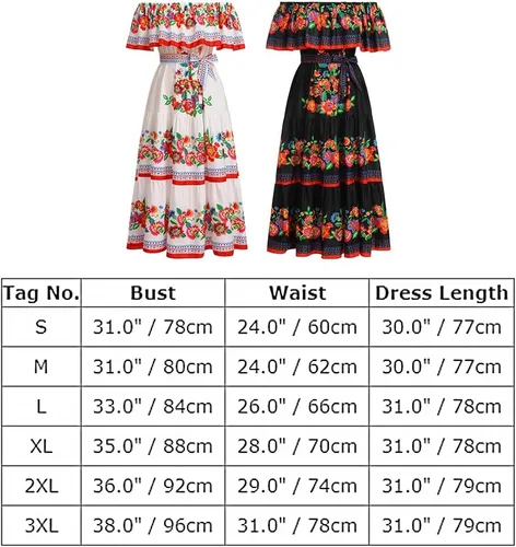Vista 7 de Vestidos largos para mujer, diseño floral mexicano, estilo étnico, Cinco de Mayo, para fiesta