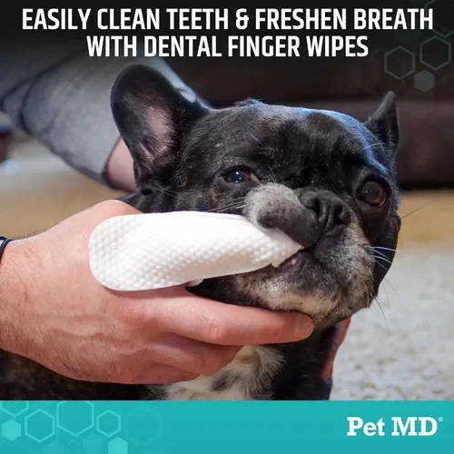 Vista 2 de Pet MD Toallitas dentales para mascotas para perros, sabor a manzana fresca