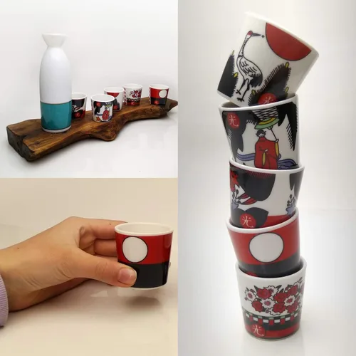 Vista 2 de LENITH ] Juego de vasos de chupito de Soju divertidos coreanos, O-Kwang Hwatu, juego de cartas tradicional de Corea impreso para sake, whisky