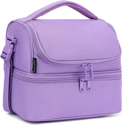 Vista 24 de FlowFly Bolsa de almuerzo aislada de dos pisos para niños, niñas, hombres, mujeres, con correa ajustable, para automóvil