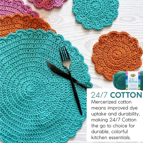 Vista 6 de Lion Brand Yarn - Hilo ligero 24/7 de algodón para tejer, hacer ganchillo y manualidades, Ámbar, paquete de 1 Light Worsted 100% Mercerized Cotton