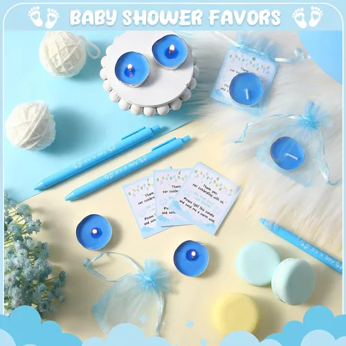 Vista 6 de Ctosree 100 juegos de regalos de baby shower para invitados, 100 velas de baby shower, 100 etiquetas de agradecimiento, 100 bolsas de regalo