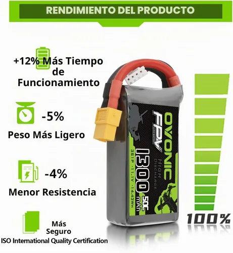 Vista 3 de OVONIC 3S Lipo Batería 50C 1300mAh 11.1V Lipo Batería con XT60 Conector para RC FPV Racing Drone Quadcopter