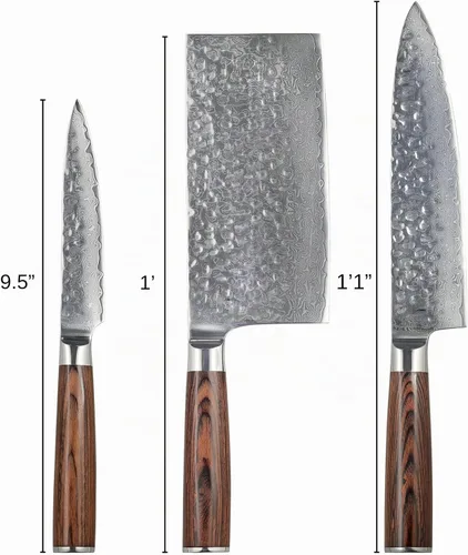 Vista 2 de Juego de cuchillos de cocina de Damasco de 3 piezas, incluyendo cuchillo de chef, cuchillo de cuchillo y cuchillo de pelar