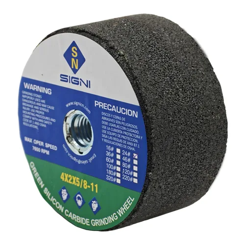 Vista 2 de SIGNI Piedra de amolar verde de 4 pulgadas con rosca 5/8-11 (grano 24)