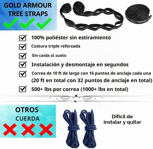 Vista 4 de Gold Armour Hamaca de camping – Hamaca doble XL, hamaca portátil, accesorios de camping, equipo para exteriores e interiores con correas de árbol