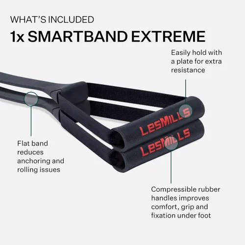 Vista 2 de Les Mills™ SMARTBAND Extreme™ Bandas de entrenamiento con asas para mujeres y hombres, bandas de resistencia para entrenamiento, bandas elásticas
