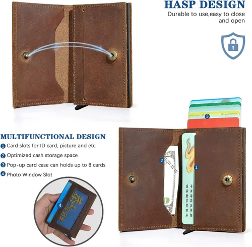 Vista 4 de Handadsume Grueso caballo loco cuero viaje regalo bolsillo frontal con moneda bolsillo tarjeta caso organizador Rfid cartera para hombres hombres