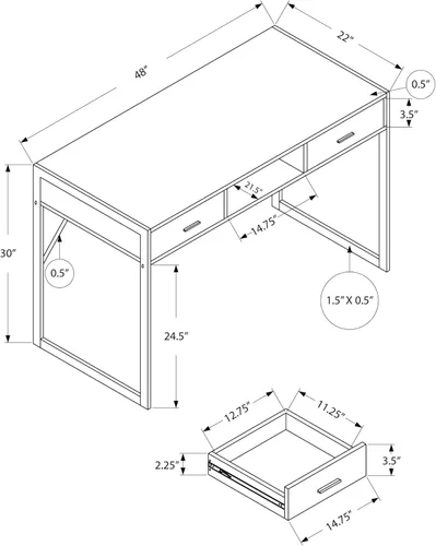 Vista 3 de Monarch Specialties Mesa contemporánea para laptop con cajones y estante para el hogar y la oficina, patas de metal, 48 pulgadas de largo, capuchino