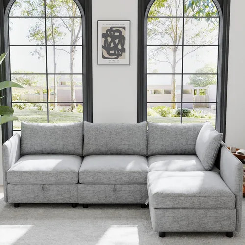Vista 16 de ERYE Sofá modular de 68 pulgadas con asiento profundo, sofá modular de almacenamiento con respaldo y reposabrazos de combinación gratuita, sofá