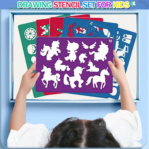 Vista 2 de Juego de 30 plantillas de dibujo para niños, plantillas de plantillas de pintura de dibujo de plástico para niños, manualidades, proyectos de arte