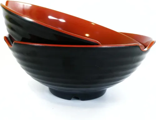Vista 5 de Juego de 4 cuencos de ramen XL. 12 piezas Pho Bowls. Sopa japonesa asiática. Utensilio: cucharas y palillos. Melamina, grande 52 oz. Fideos, arroz