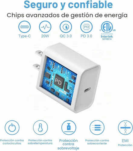 Vista 5 de Cargador de carga rápida para iPhone 17, 16, 15, paquete de 2+2 cargadores de pared USB C de 20 W con cable de carga rápida de 6 pies compatible