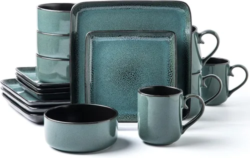 Vista 14 de ARORA SKUGGA Juego de vajilla redonda de cerámica de 16 piezas de 4, platos, platos pequeños, cuencos y tazas - Negro mate (472979)