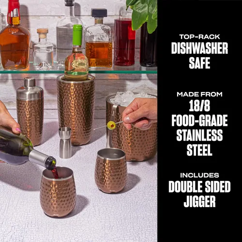 Vista 2 de S'well Juego de coctelera de acero inoxidable con jigger, 18 onzas, sumergido metálico, recipiente aislado al vacío de triple capa mantiene