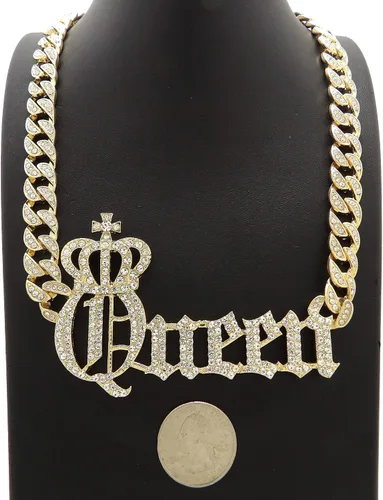Vista 4 de Collar de cadena cubana con corona de moda para mujer 0394in1820 pulgadas 240in aleación Oro