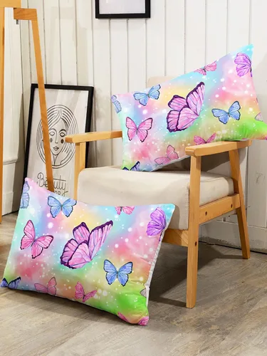 Vista 4 de Datura home - Juego de sábanas bajeras y sábanas encimeras, 4 piezas, colorido juego de ropa de cama con estampado de mariposas arcoíris con 1
