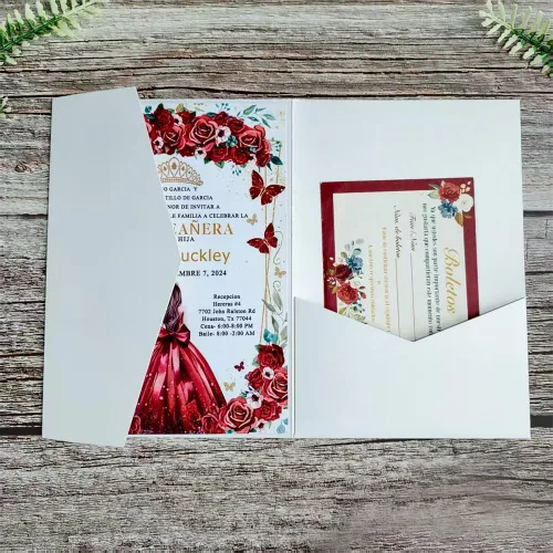 Vista 22 de Tarjeta de invitación negra con bolsillo y sobre para boda, cumpleaños, baby shower, 20 juegos (negro)