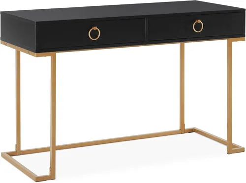 Vista 12 de BELLEZE moderna mesa de tocador, mesa de maquillaje o escritorio para oficina en casa, computadora, portátil, para escribir, con dos cajones de Negro