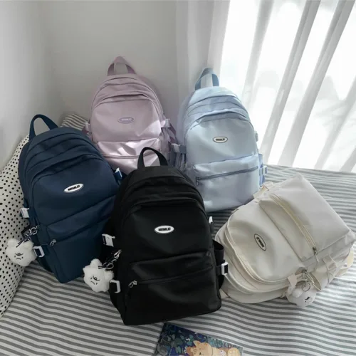 Vista 7 de Mochila Kawaii con bonito colgante de felpa, estética, casual, mochila de trabajo de viaje de 36 a 55 L, Azul, Moderno