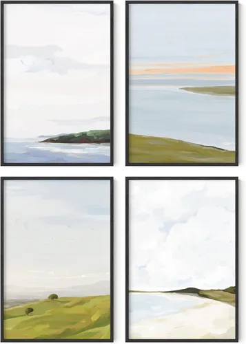 Vista 33 de HAUS AND HUES Arte de pared de montaña – Juego de 4 decoración de paisaje moderno de mediados de siglo, naturaleza y arte moderno Marco beige de 8