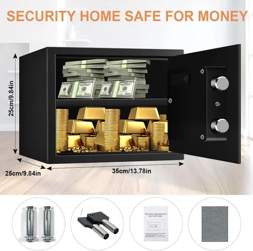 Vista 4 de Caja de seguridad de 1.2 pies cúbicos ignífuga e impermeable para el hogar, cajas de seguridad a prueba de fuego con teclado digital, llaves