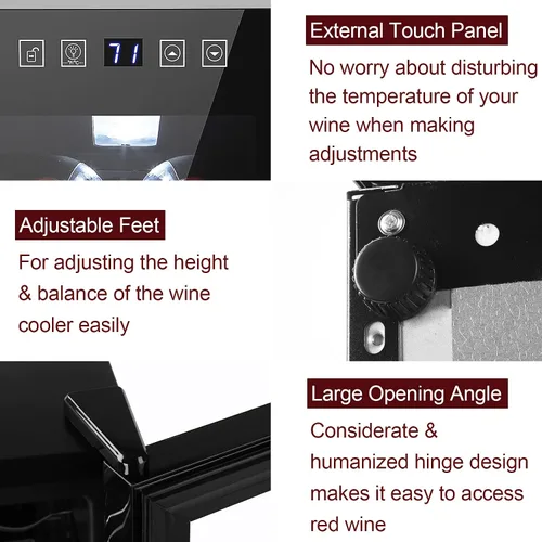 Vista 8 de Winado Refrigerador de vino con compresor de 12 botellas con temperatura ajustable, mini refrigerador de vino compacto independiente con control