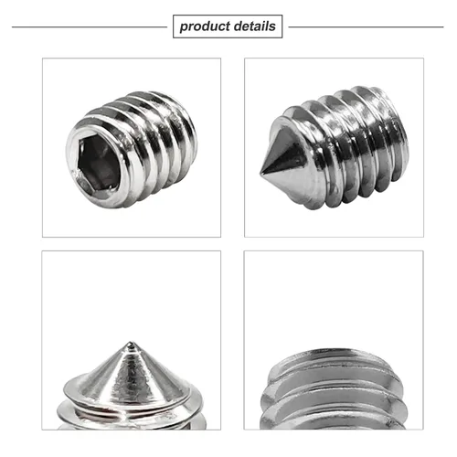 Vista 3 de Juego de 50 tornillos hexagonales internos M6x8mm Tornillos Grub Point Cone Point 304 Tornillo de acero inoxidable, tornillo de agarre de punto