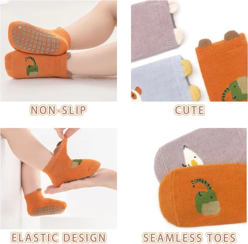 Vista 2 de Yeshsore - Calcetines para bebé con agarres, calcetines antideslizantes para niños pequeños, 5 pares