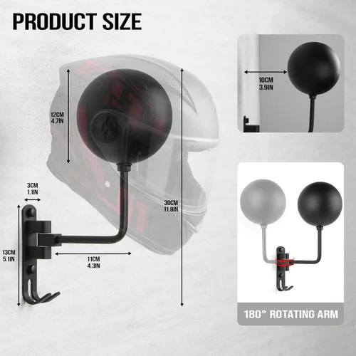 Vista 4 de PUERSI Soporte de pared para casco, rotación de 180°, para motocicleta, bicicleta, carreras, ropa exterior, exhibición de equipo deportivo