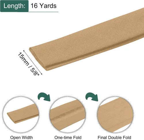 Vista 262 de MECCANIXITY Cinta al bies de doble pliegue de 1/2 pulgada de poliéster continuo a granel para costura, costura, dobladillo, encuadernación y Beige