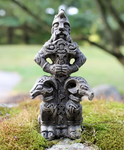 Vista 2 de Dryad Design Thor Figurine - Estatua vikinga nórdica del dios del trueno para decoración del hogar, 4.5 pulgadas de alto (acabado de piedra)
