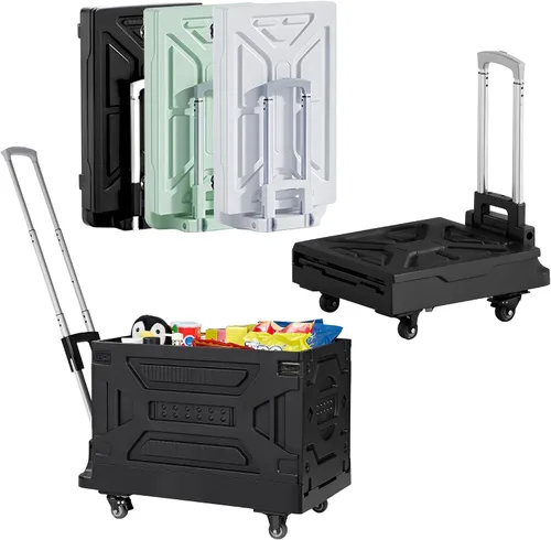 Vista 14 de VECELO Carrito de compras plegable 2 en 1 de 16 galones, carrito plegable con mango ajustable y ruedas de 360°, caja rodante de doble modo Negro