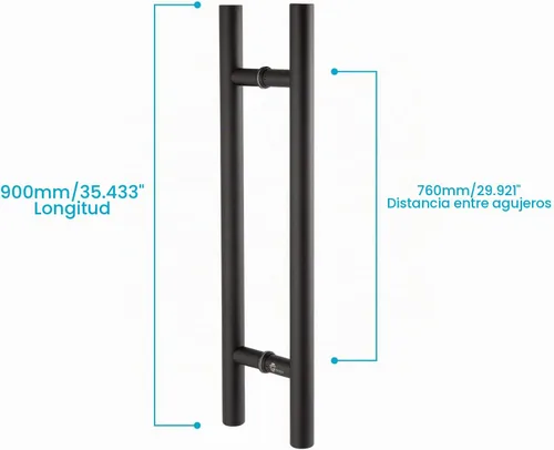 Vista 2 de TOGU TG-6012 - Manija de puerta de doble cara de 36 pulgadas, tirador de escalera de acero inoxidable SUS304 negro mate, resistente para vidrio