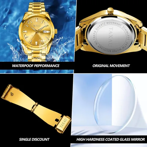 Vista 4 de Taxau Reloj para hombre de acero inoxidable para hombre, relojes de pulsera con fecha de cuarzo para hombre, reloj analógico impermeable para hombre