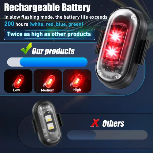 Vista 2 de 8 piezas de luces estroboscópicas LED inalámbricas con control remoto, 8 colores IP65 impermeables, luces estroboscópicas USB anticolisión de 3