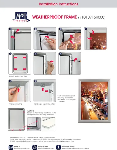 Vista 7 de M&T Displays - Marco de póster resistente a la intemperie de 24 x 36 pulgadas, color negro, perfil de aluminio de 1 pulgada, carga frontal, montaje