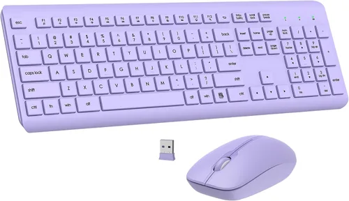 Vista 10 de Combo de teclado y mouse inalámbricos, teclado ergonómico silencioso de tamaño completo y mouse óptico, batería de larga duración, teclado de mouse