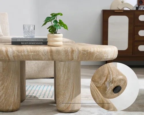 Vista 4 de Mesa de centro moderna de piedra para sala de estar, sofá de nube de mármol sintético, mesa central para apartamento/dormitorio/oficina (ónix miel)