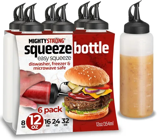 Vista 8 de Paquete de 6 botellas exprimibles para condimentos, botellas de chorro de 8 onzas con tapa a prueba de fugas, botellas de salsa fáciles de verter