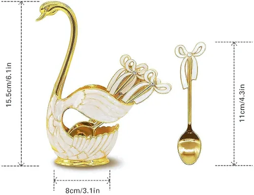 Vista 3 de Flylin Juego de cucharas de postre de café, soporte con base de cisne con 6 cucharas de helado, cucharaditas de café, postre y azúcar, cubiertos