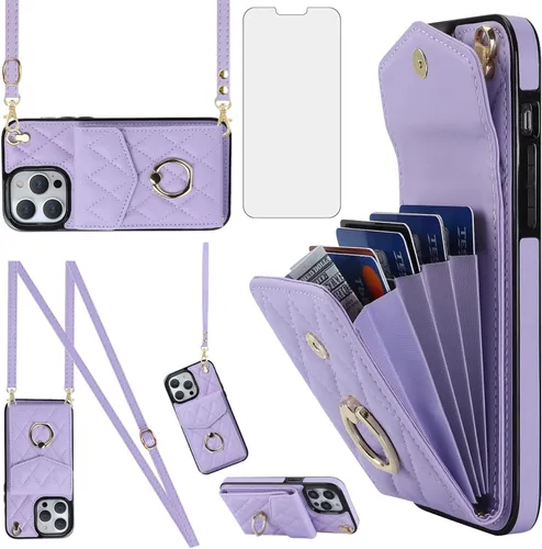 Vista 9 de Asuwish Funda de teléfono para iPhone 13 Pro de 6.1 pulgadas con protector de pantalla de vidrio templado, correa de muñeca, anillo de bloqueo RFID