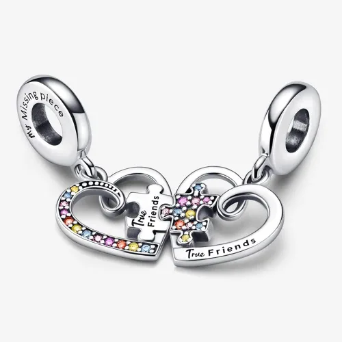 Vista 3 de Bellestory - Pulsera de plata de ley con forma de rompecabezas dividida y corazones para mujeres europeas Metal no conocido