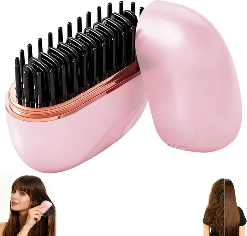 Vista 8 de Mini plancha de pelo recargable, cepillo de plancha de pelo inalámbrico portátil, control de temperatura de 3 velocidades, mini plancha de pelo