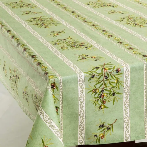 Vista 6 de Amelie Michel Servilleta francesa 100% algodón con estampado de aceitunas, verde Hecho en Francia Juego de 4